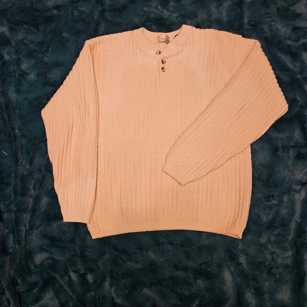Bill Blass Weekend Button Cream Knit Sweater‎ Casual Comfortable size XL